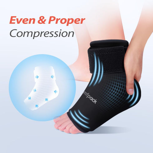 Ankle Ice Pack Wrap - Reusable Gel for Pain Relief, Hot Cold Compression for Plantar Fasciitis, Swelling