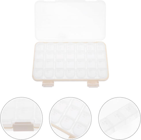 YOSADIER 7-Day 28 Portable Weekly Medicine Organizer Box Compartments Small Size White Pill Storage Container