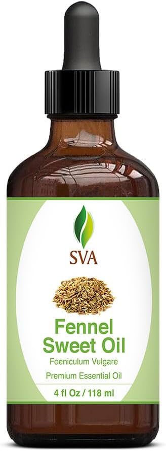 SVA Sweet Fennel Essential Oil, 4 Fl Oz, 100% Natural Fennel Oil for Diffuser, Hair Care, Skin Care, Aromatherapy,