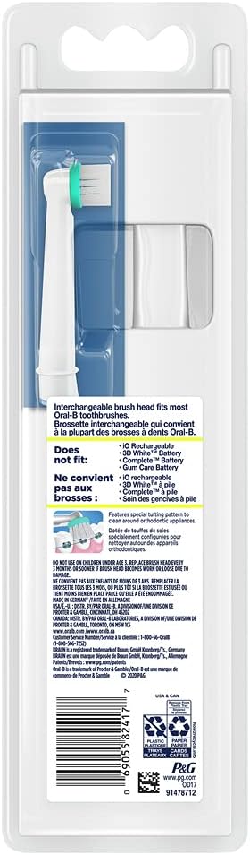 Oral-B Electric Toothbrush Replacement Head, Ortho, 1 Count (Pack of 1), White, for Braces