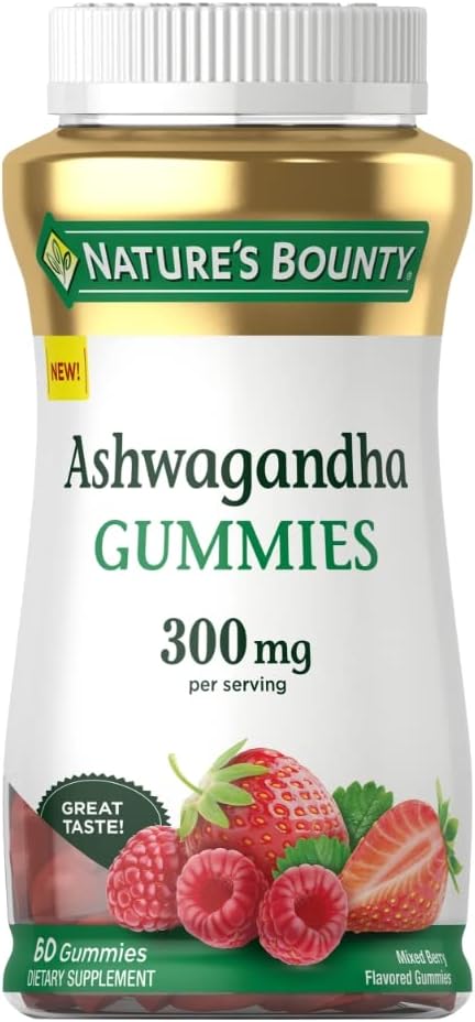 Nature's Bounty Ashwagandha Gummies, 300mg KSM-66 Ashwagandha Extract, 60 Gummies, Mixed Berry