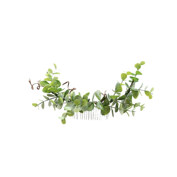 Wedding Bridal Camellia Hair Comb, Ranunculus Green Leaf Floral Clip Headpiece 2033