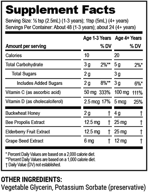 Beekeeper's Naturals Propolis Honey Cough Syrup for Kids - Immune Support with Elderberry, 4 oz
