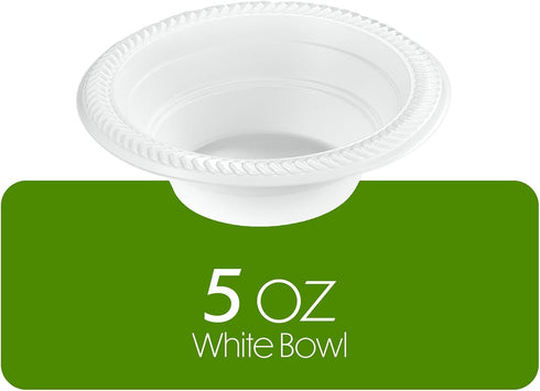 PLASTICPRO 100 PCS White Plastic Bowls - 5 oz Premium Quality Disposable Dishes for Parties