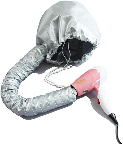 Portable Soft Hair Drying Bonnet with Adjustable Attachment for Hand Held Hair Dryer, Silver