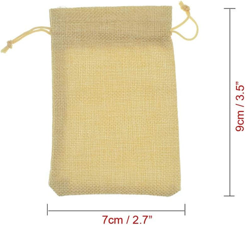 20Pcs Drawstring Burlap Bags, Jute Sacks for Jewelry Candy Pouch, Christmas Wedding Party Favor Gift Bags (Flaxen, 2.7