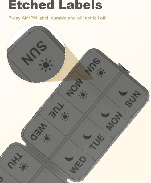 Pill Organizer Travel Medicine Case - Travel Pill Case with Etched Labels, Daily Travel Medicine Case Holder