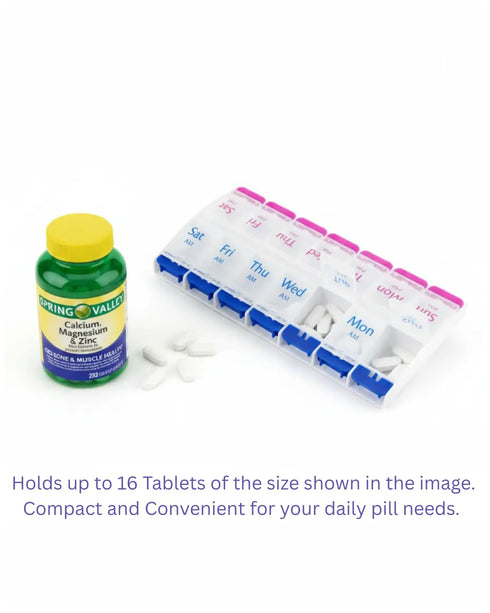 Smart Essentials 7-Day Weekly AM/PM Pill Organizer, Medicine Box with Large Compartments, Pink and Blue, Clear Plastic