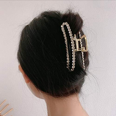Metal Rhinestone Hair Claw Clips, Imitation Pearl Hair Jaw Clips, Non Slip Barrettes Hair Clasps Accessories for Women