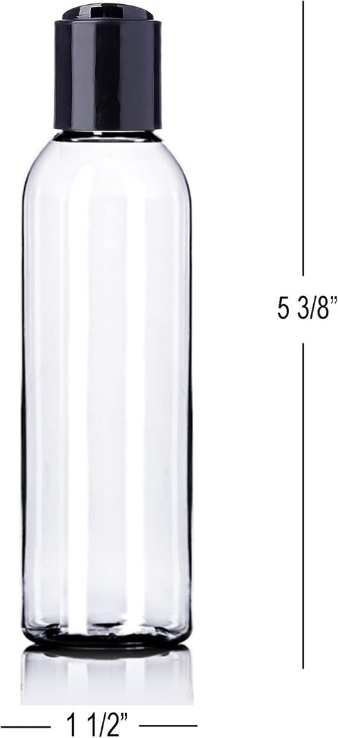 ljdeals 4 oz Clear Plastic Bottles with Black Disc Top Caps, Pack of 6, Refillable Containers for Shampoo, Lotions, BPA
