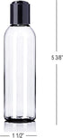 ljdeals 4 oz Clear Plastic Bottles with Black Disc Top Caps, Pack of 6, Refillable Containers for Shampoo, Lotions, BPA