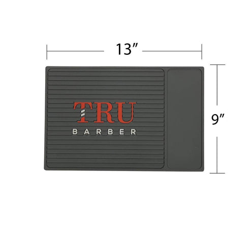 TRU BARBER ORGANIZER MAT, 14”X 9” (Charcoal Grey) - Flexible PVC Station Mat for Salon and Barbershop Tools