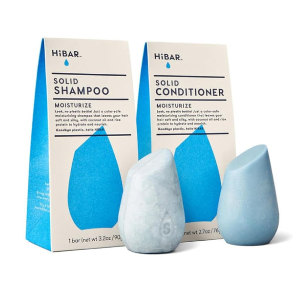 HiBAR Moisturize Shampoo & Conditioner Set - 2 Solid Bars for Dry, Frizzy Hair with Coconut Oil & Cocoa Butter