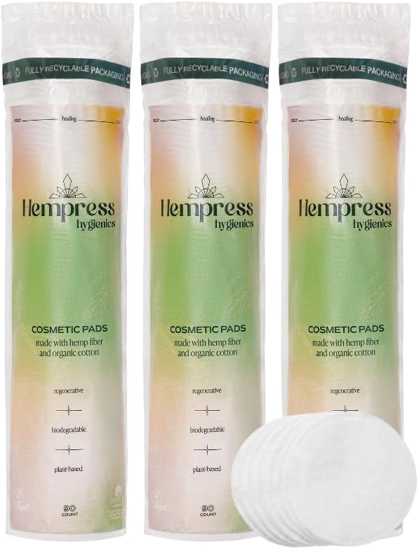 Organic Cotton Rounds for Face, Vegan & Biodegradable Makeup Remover Pads, Skin-Friendly Hempress Hygienics