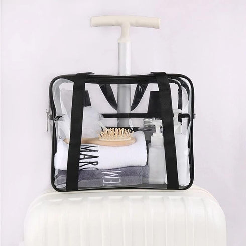 SxoSyo Large Clear Makeup Bags, Transparent Travel Toiletry Bag for Women, Bathroom Organizer with Handle (Silver Grey)