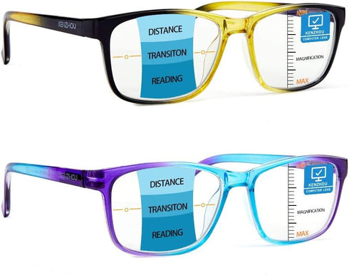 K KENZHOU 2 Pack Multifocus Reading Glasses for Men Women, Blue Light Blocking Readers & Computer Eyeglasses