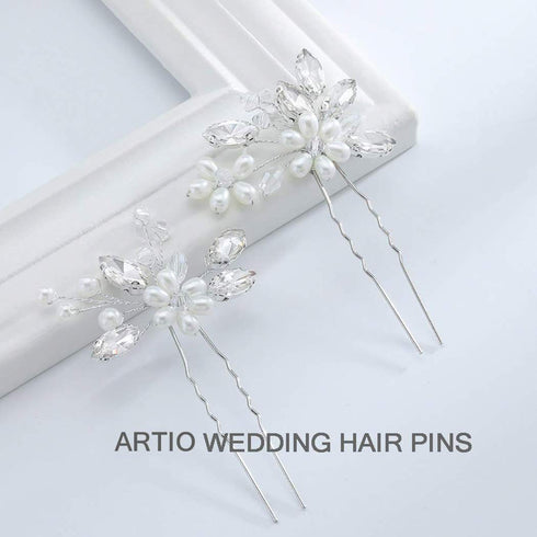 JAKAWIN Pearl Bride Wedding Hair Pins Silver Bridal Hair Piece Accessories for Women HP065