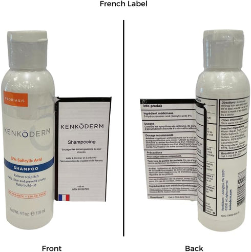 Kenkoderm Psoriasis Shampoo, 4 Oz, 3% Salicylic Acid, Anti Dandruff & Seborrheic Dermatitis, Fragrance Free,