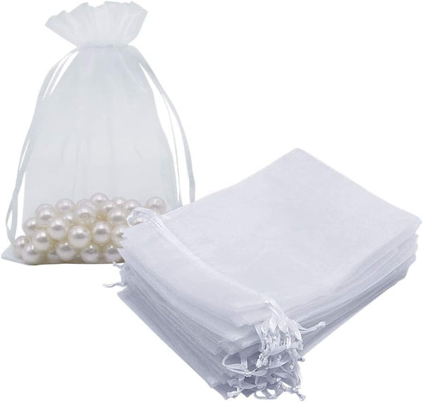 HRX Package 100pcs White Organza Gift Bags 5x7 inch, Mesh Jewelry Pouches for Christmas Candy Present