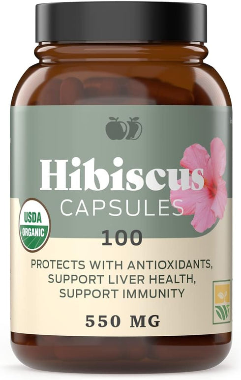 Complete Natural Products Organic Hibiscus Capsules, 100 Count, 550mg, Antioxidant & Herbal