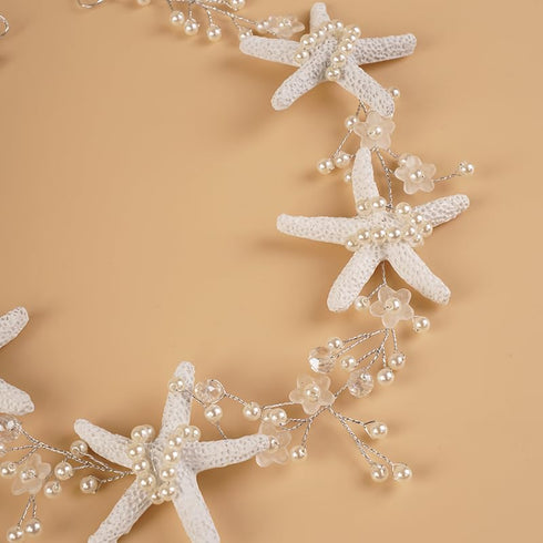 White Starfish Headpiece, Pearl Headband for Mermaid Costume Jewelry, Handmade Hair Accessories
