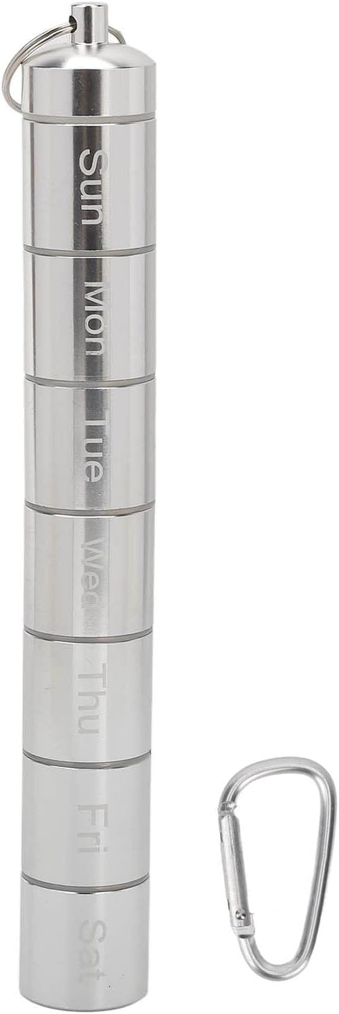 Masyrt 7 Box Stainless Steel, Box Days, Weekly Key Ring Holder Case for Supplies Pills Vitamins (Silver)