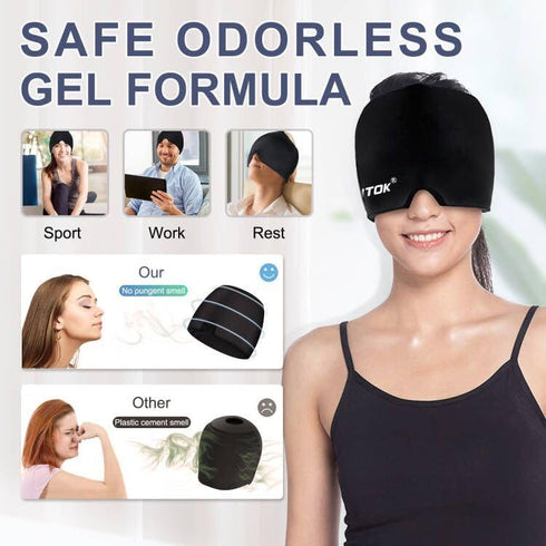 Migraine Relief Gel Ice Head Wrap - Hot and Cold Therapy Hat for Headache and Sinus Relief (Black & Blue)