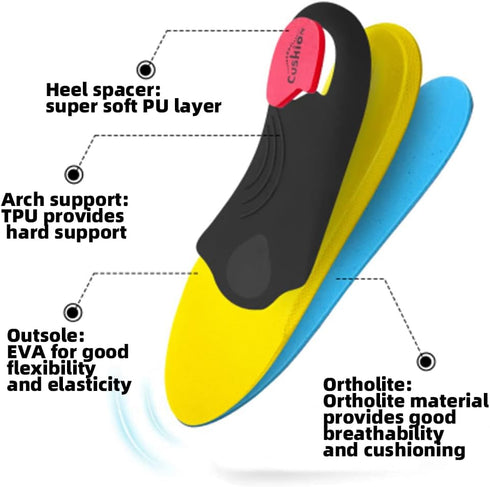 VALSOLE Heavy Duty Support Pain Relief Orthotics - 220+ lbs High Arch Insoles for Men Women, Flat Feet Support