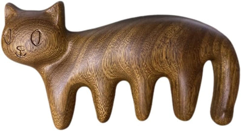 Ipetboom Wooden Scalp Massage Comb: 3.1In Cat Shape Sandalwood Head Wide Tooth Massager