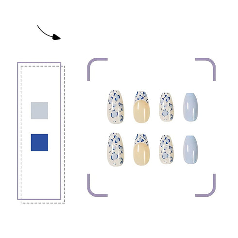 MISUD Medium Press on Nails Coffin, Cute Glossy Glue on Nails, Blue French Tip Artificial Nails, 24pcs