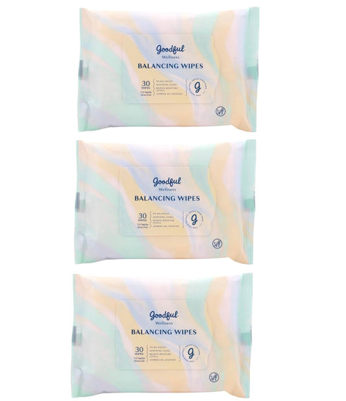 VitaBoost 30 Count (Pack 3) Goodful Wellness pH Balancing Wipes, of Hypoallergenic Feminine Wipes, Gentle pH Balanced