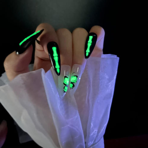 6 Sheets Halloween Nail Art Stickers, Luminous 3D Self Adhesive Glow in The Dark Designs for Halloween Nail Decorations