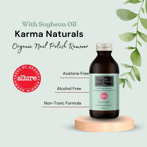 Karma Organic Nail Polish Remover, 4 fl. Oz, Non Toxic, Vegan, Acetone Free with Soybean Oil