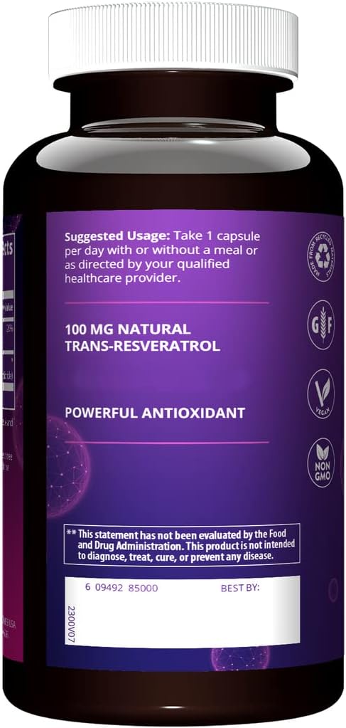 MRM Nutrition Resveratrol 100mg | Natural Trans-Resveratrol Antioxidant | Vegan, Gluten-Free | 60 Servings