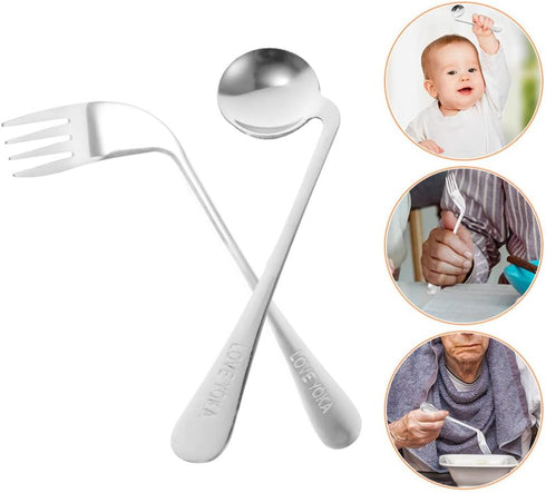 Utensils Angled Fork Spoon Set, Adaptive Self Eating Utensils for Adults and Elderly Patients
