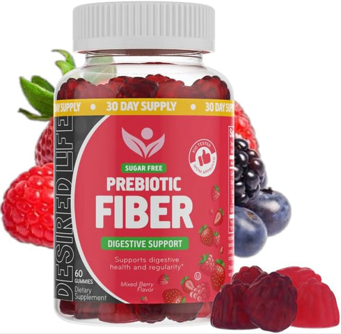 Sugar Free Prebiotic Fiber Gummies | 60 Count | Mixed Berry Flavor | Daily Digestive Health for Adults & Kids