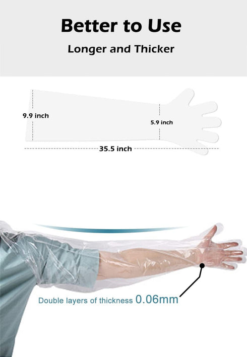 50Pcs Veterinary Insemination Rectal Long Gloves, Disposable Plastic Full Arm 35.5inch for Cleaning
