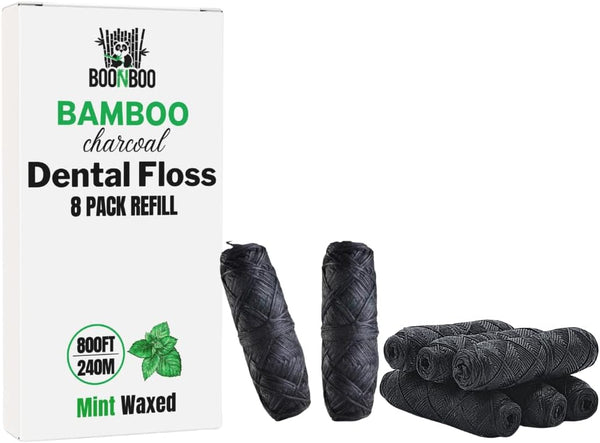 Dental Floss Refill, Charcoal Woven Thread, 8 Pieces in Mint