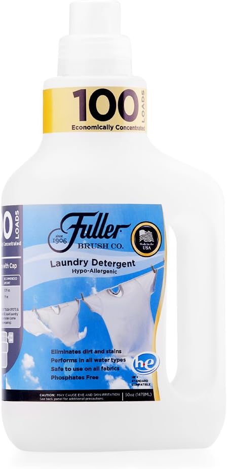 Fuller Brush 100 Laundry Detergent - Hypoallergenic, Unscented & Dye Free Clothe Washing Formula For Washing Infant/Baby Clothing - Mild Cloth Cleaning Products For All Skin Types