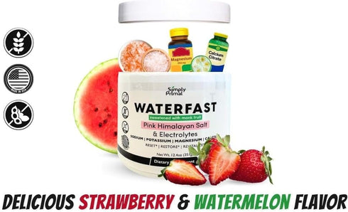 Simply Primal WATERFAST Monk Fruit Keto Electrolyte Powder for Fasting and Hydration- Strawberry Watermelon Flavor |