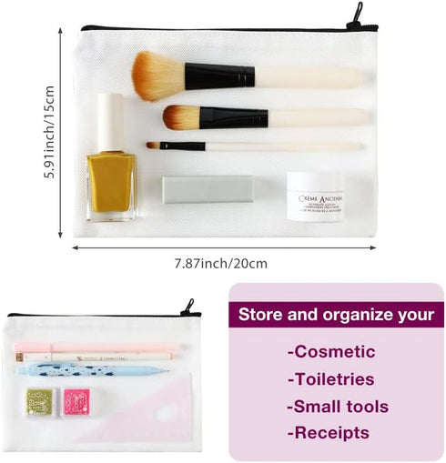 Xuniea 12 Pcs Cosmetic Bags Sublimation Blanks, DIY Heat Transfer Makeup Bags, Iron on Zipper Toiletry Pouch (White)