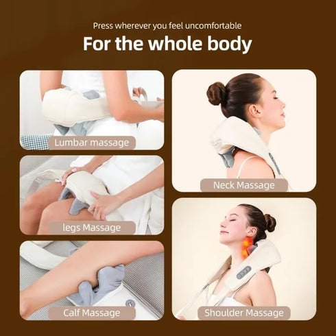 Shiatsu Neck and Back Massager with Heat, Cordless Handheld Massager for Deep Tissue Kneading, Electric Neck