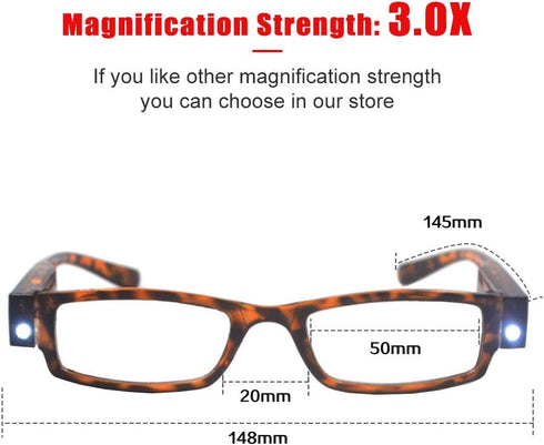 Reading Glasses with Lights - LED Readers Eyeglasses Magnifier for Enhanced Reading Experience
