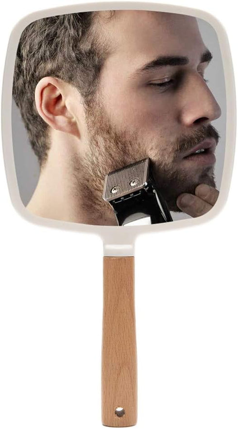 YEAKE Hand Held Mirror with Handle for Makeup, Small Cute Wood Hand Mirror for Shaving, Portable Travel Vanity