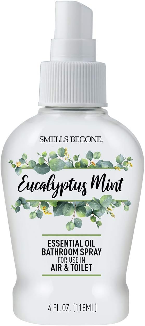 SMELLS BEGONE 4 oz Essential Oil Air Freshener Bathroom Spray, Eliminates Bathroom & Toilet Odors, Eucalyptus Mint