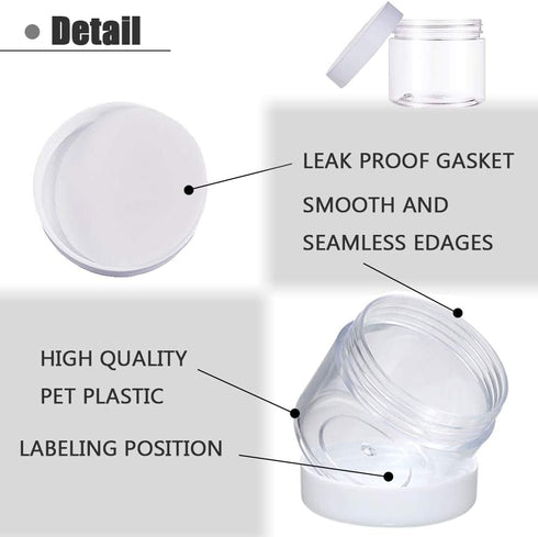 20 PCS 2oz Plastic Empty Jars with Lids (White), Wide-Mouth Refillable Storage Containers for Cosmetics, Candy, Beads,