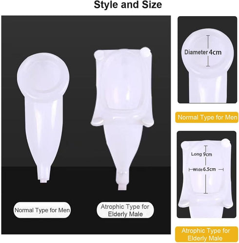 YEYSXSY 2 Urine Collection Bag Condom Catheters for Men Reusable Portable Silicone Urinal with Urine Catheter Bags