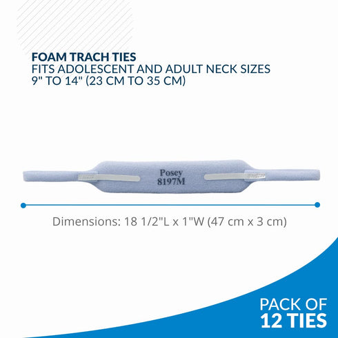 TIDI Posey Foam Trach Tie – Medium – 12 Ties (Pack of 1) – Tracheostomy Tube Holder for Home Care (8197M)
