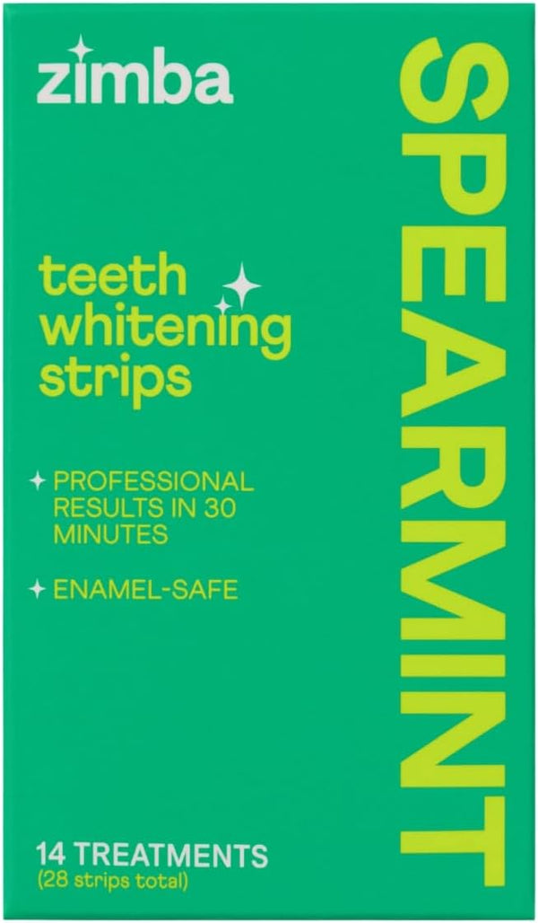 Zimba Spearmint Flavored Teeth Whitening Strips | Vegan, Enamel Safe Hydrogen Peroxide Whitener for Coffee, Wine,