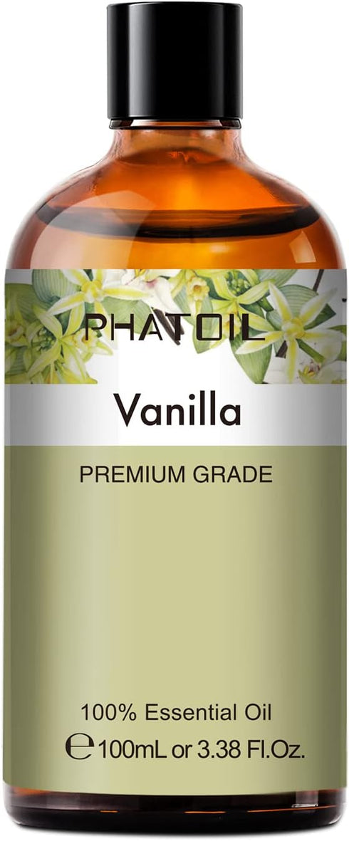 100ML Vanilla Essential Oil, Huge 3.38fl.oz Bottle Vanilla Oil, Pure Aromatherapy Essential Oils for Diffuser, Humidifier, Scented Oils for Soap, Candle Making
